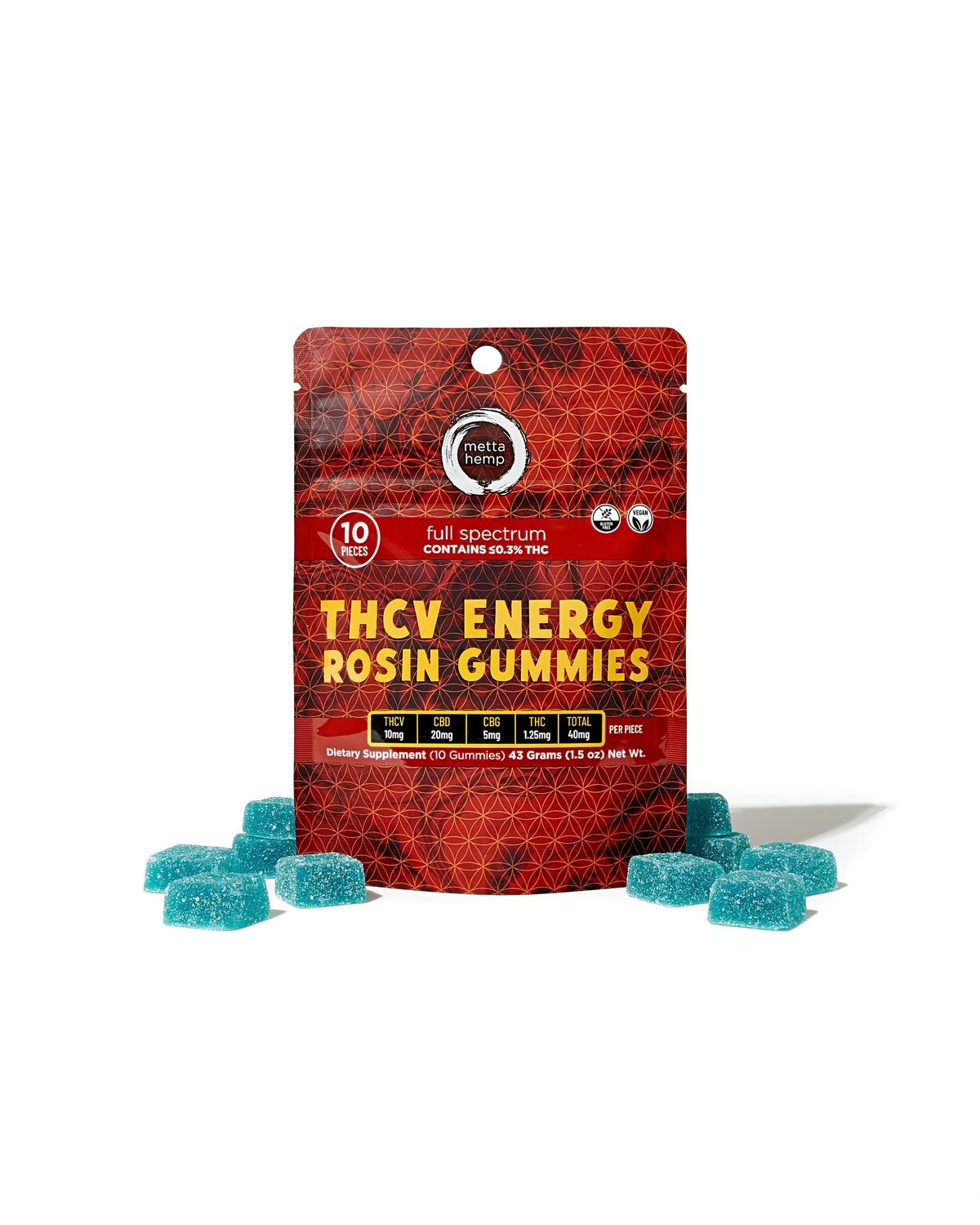 THCV Energy Rosin Gummies: Full-Spectrum 10mg THCV / 20mg CBD / 1.25mg THC