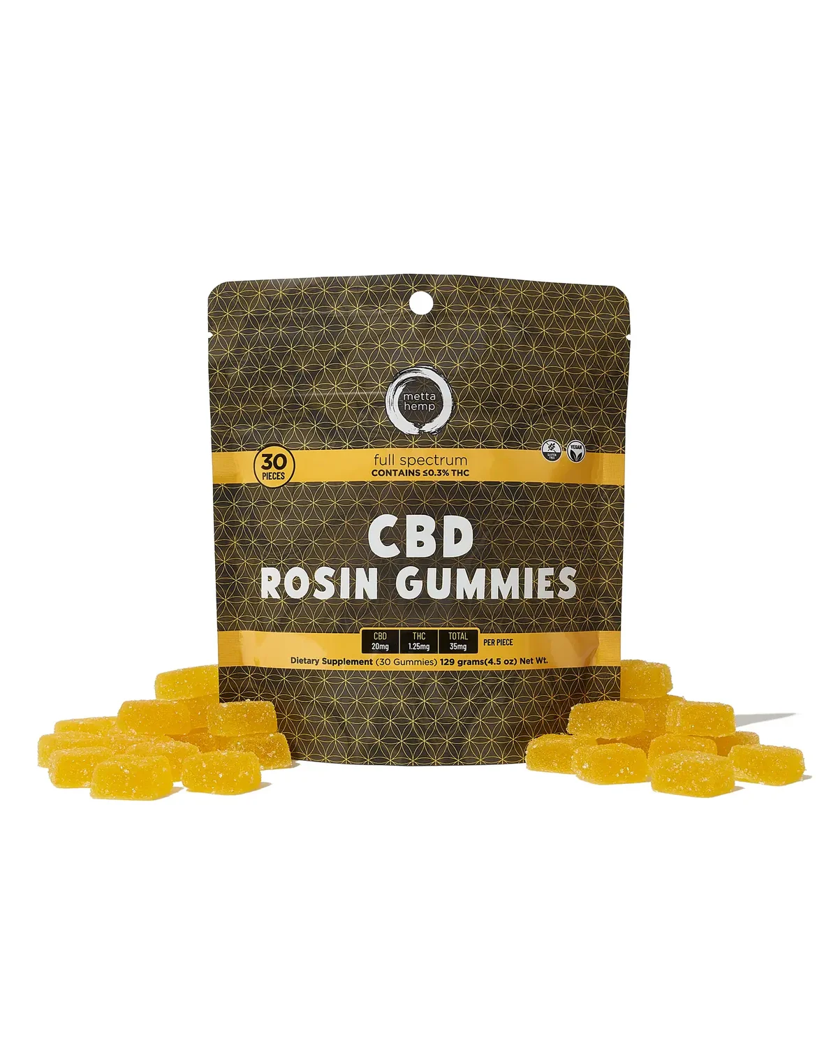 CBD Rosin Gummies: Full-Spectrum: 25mg – 30 Pack