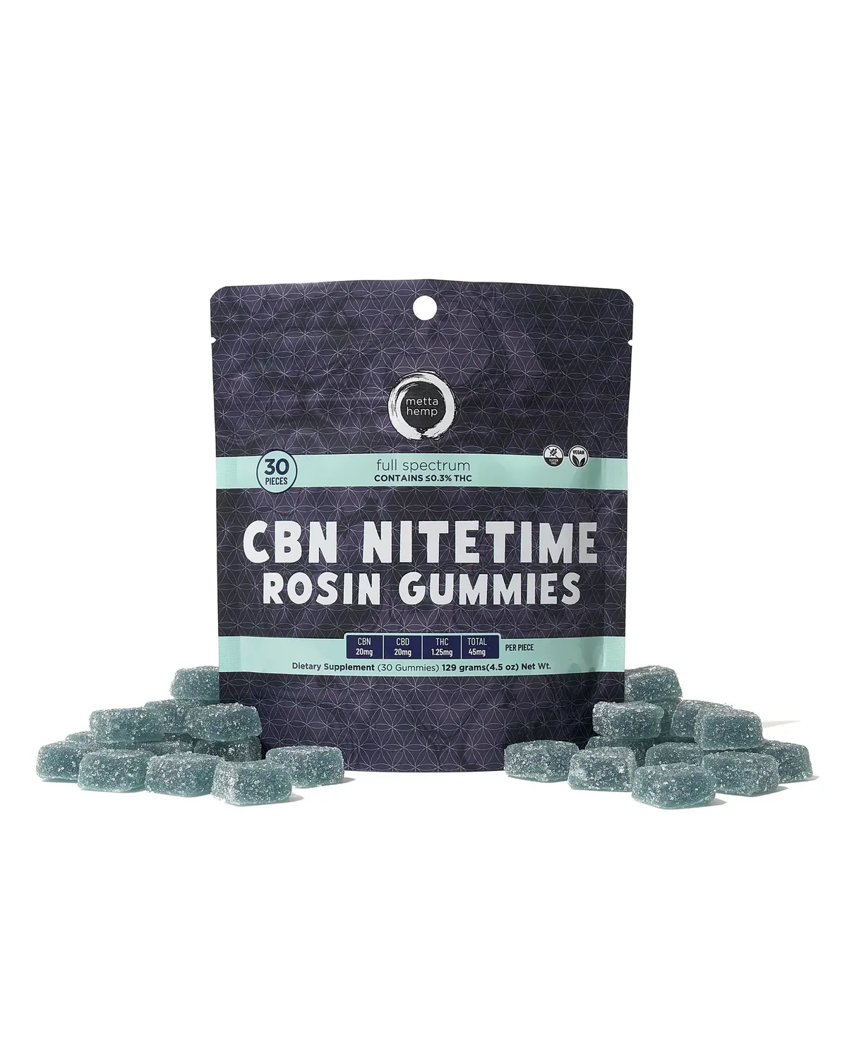 CBN Nitetime Rosin Gummies: Full-Spectrum 20mg CBN / 20mg CBD / 1.25mg THC – 30 Pack