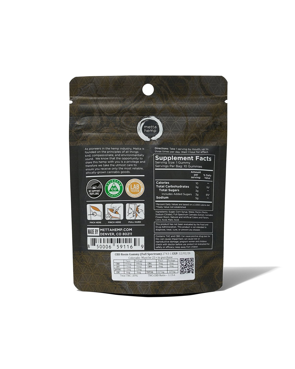 CBD Rosin Gummies: Full-Spectrum: 25mg – 10 Pack