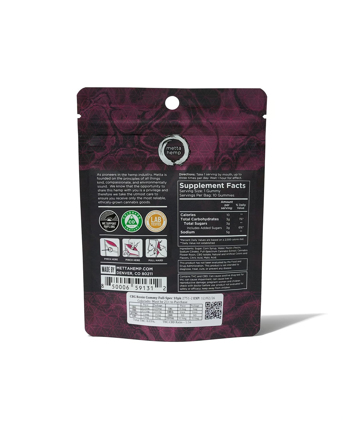 CBG Rosin Gummies: Full-Spectrum: 20mg CBG / 20mg CBD / 1.25mg THC – 30 Pack view 2