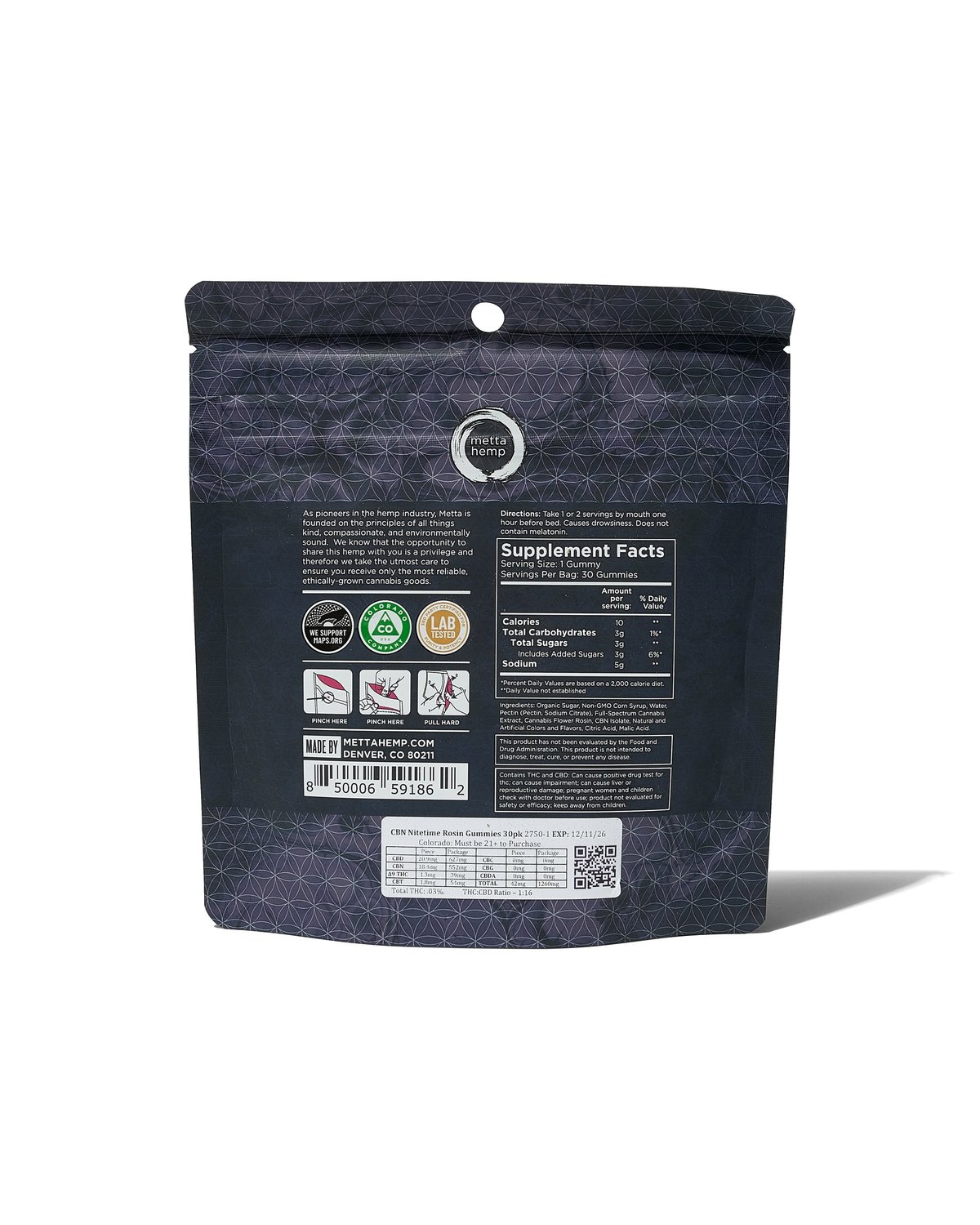 CBN Nitetime Rosin Gummies: Full-Spectrum 20mg CBN / 20mg CBD / 1.25mg THC – 10 Pack view 2