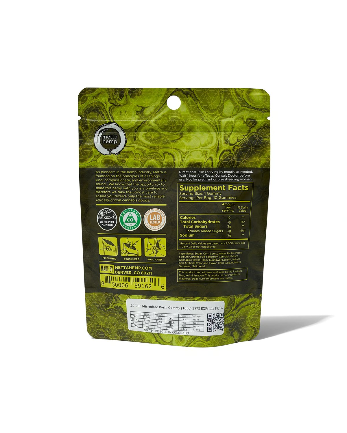 Delta-9 THC Microdose Gummies: 1mg THC / 10mg CBD – 10 Piece