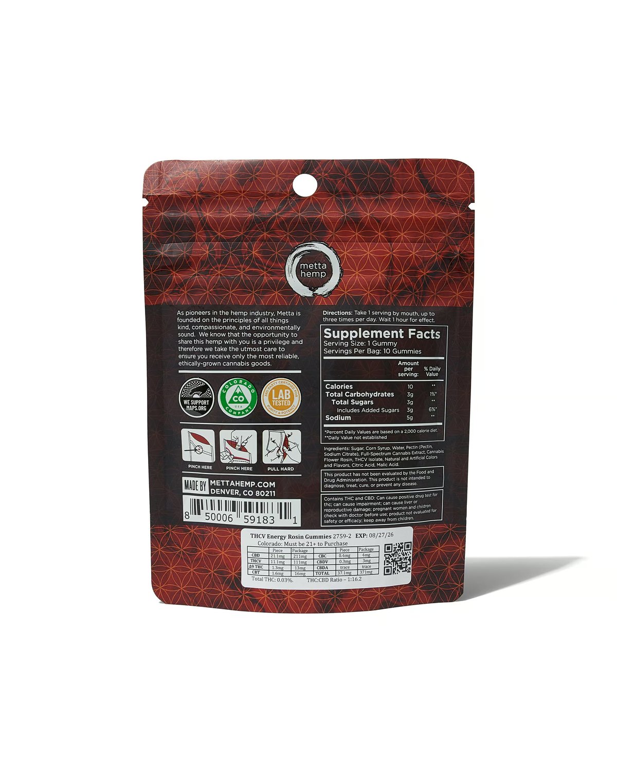 THCV Energy Rosin Gummies: Full-Spectrum 10mg THCV / 20mg CBD / 1.25mg THC view 2
