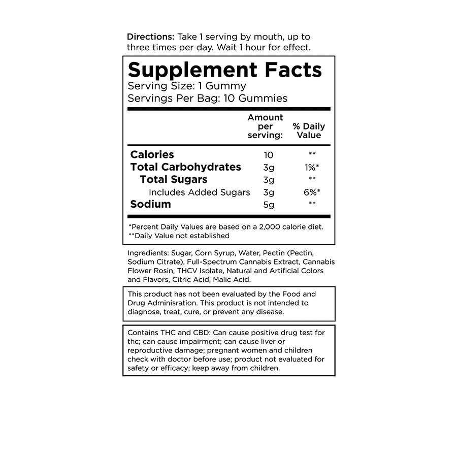 THCV Energy Rosin Gummies: Full-Spectrum 10mg THCV / 20mg CBD / 1.25mg THC view 3