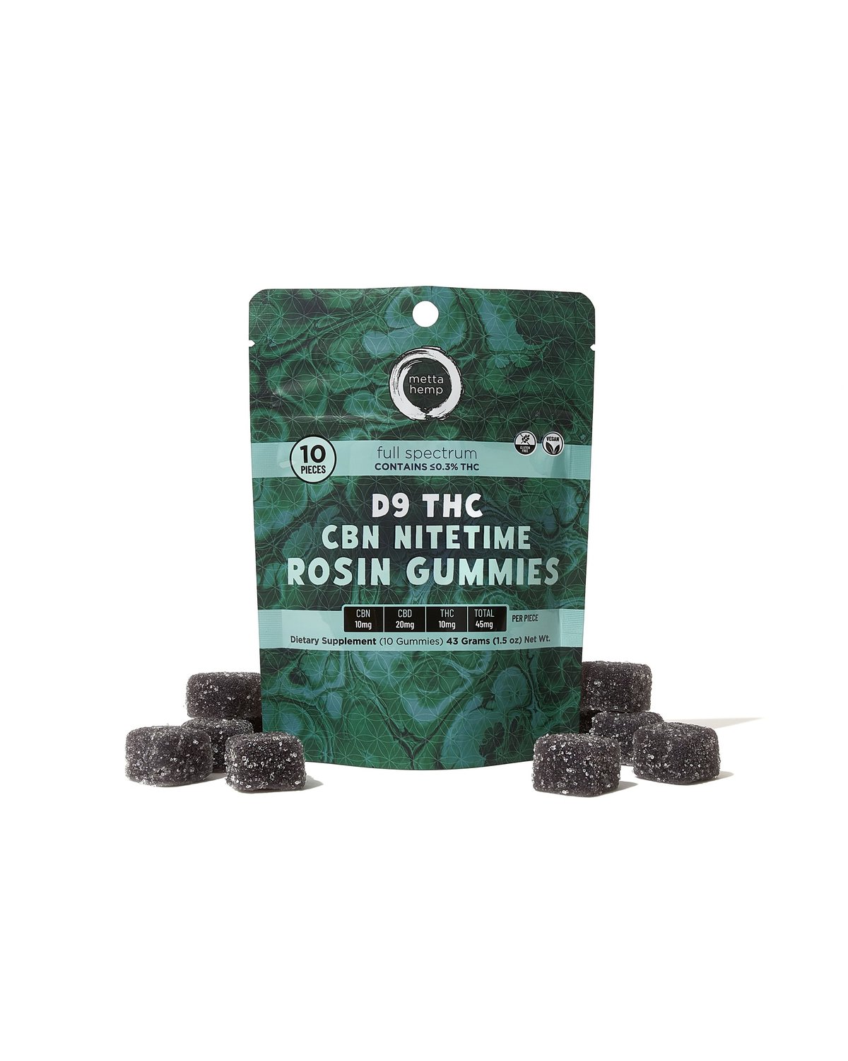 Full-Dose CBN / D9 THC Nitetime Rosin Gummies: 20mg CBN / 10mg THC / 100mg CBD